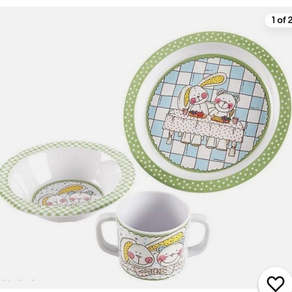 NIB- Vera Bradley Baby Dish Set Plate Cup Bowl Bear Bunny Baby